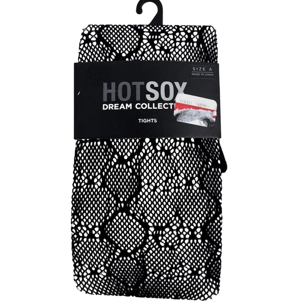 Hot Sox Dream Collection Black Patterned Fishnet Tights Size A Goth Punk Y2K NWT